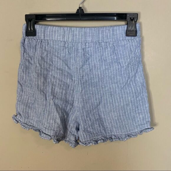 GIRLS Copper Key Pull Up Blue Striped Ruffled Shorts - Picture 5 of 6